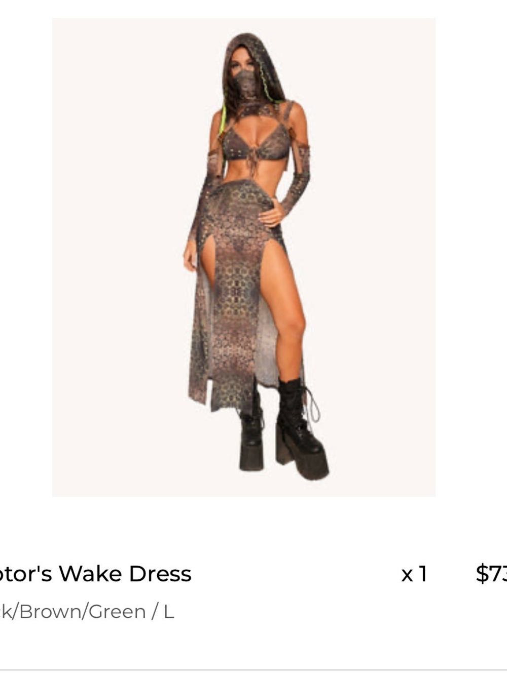 iHeartRaves Holographic Brown-Green High-Slit Festival Skirt Set